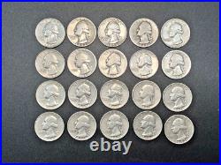 Washington Quarters (20 Coins) 90% Silver 1/2 roll $5 FV Mixed Dates