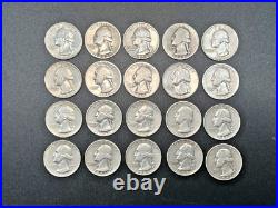 Washington Quarters (20 Coins) 90% Silver 1/2 roll $5 FV Mixed Dates