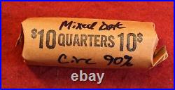 Washington Quarters 40 coin roll circulated mixed mint & date 90% Silver