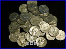 Washington Quarters 90% Silver $10 Face Roll 40 Coins Mixed Dates & Mints L2