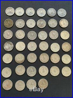 Washington Quarters 90% Silver 1964 & Prior One Roll 40 Coins $10 Fv Lot B