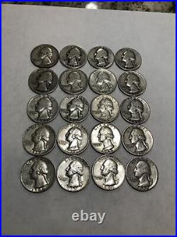 Washington Quarters 90% Silver Lot Of 20 $5 Face 1/2 Roll Mixed Dates/mints