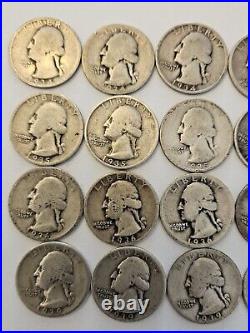 Washington Silver Quarter 1/2 Roll All 1934-1939 Average Circulated P Mint 20pc