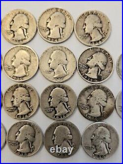 Washington Silver Quarter 1/2 Roll All 1934-1939 Average Circulated P Mint 20pc