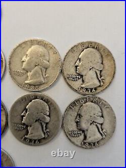 Washington Silver Quarter 1/2 Roll All 1934-1939 Average Circulated P Mint 20pc