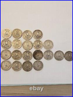 Washington Silver Quarter 1/2 Roll All 1934-1939 Average Circulated P Mint 20pc