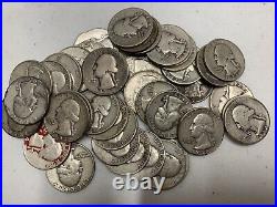 Washington Silver Quarter Roll 40 Coins Mixed Dates and Mint Marks 1936- 1963