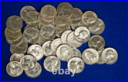 Washington Silver Quarter Roll 40 Coins Mixed Dates and Mint Marks 1960-1964 90%