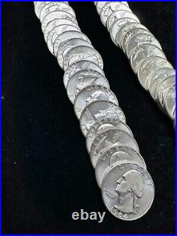 Washington Silver Quarters Roll of 40 Coins AU