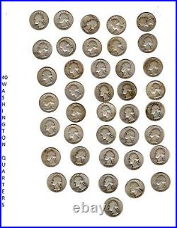 Washington quarters 90% silver roll of 40 most avg condition 30s to 60s mixed