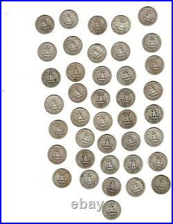 Washington quarters 90% silver roll of 40 most avg condition 30s to 60s mixed