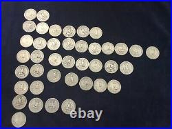 Washington silver quarter circulated roll lot of 40- all dates in 40s